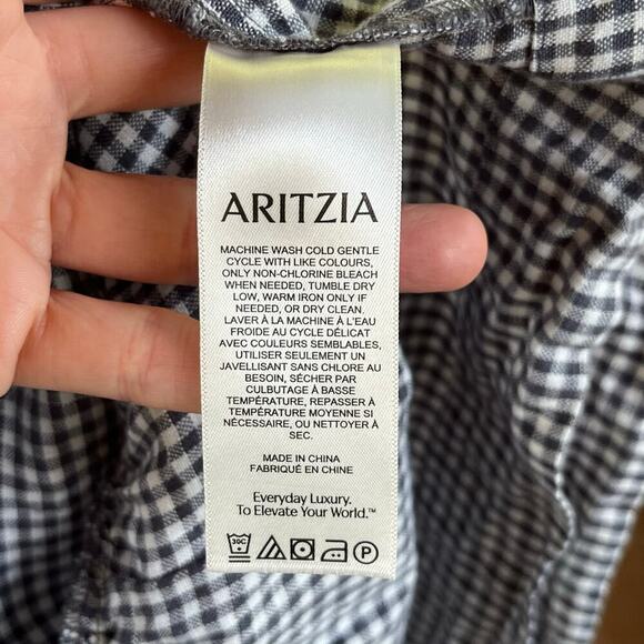 Wilfred Aritzia Violette 100% Linen Blouse Grey And White Check Size M - Picture 9 of 10
